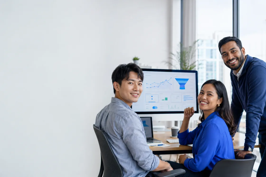 TopAdsROI customer engineering team collaborating in front of a conversion dashboard